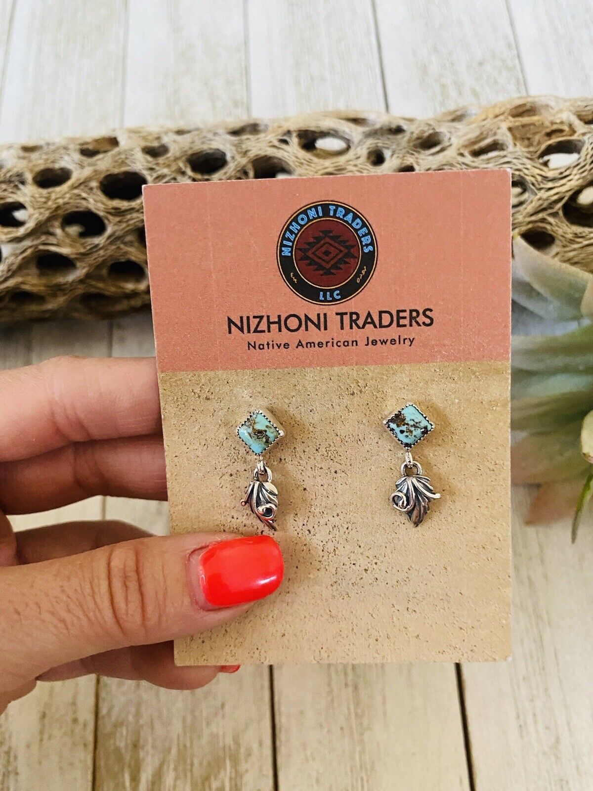 Navajo Turquoise & Sterling Silver Square Dangle Earrings