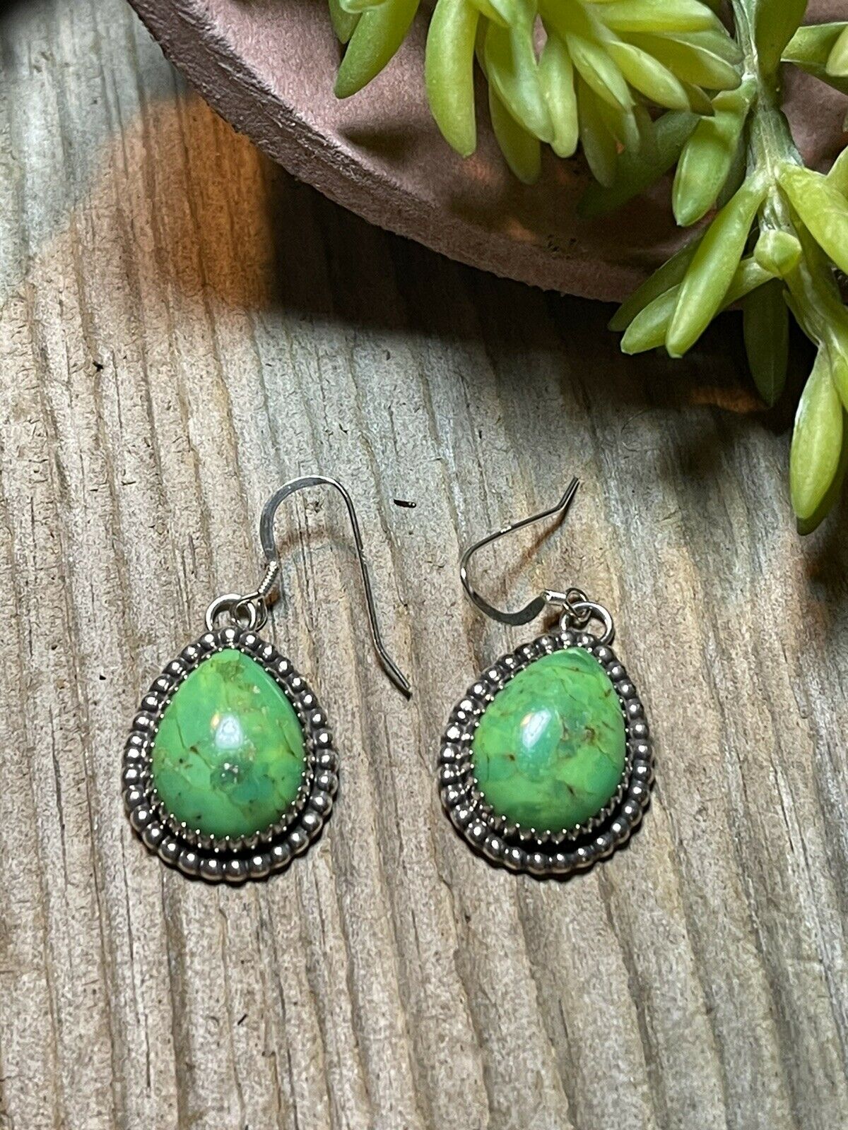 Sterling Silver Dyed Kingman Turquoise Wire Dangle Earrings