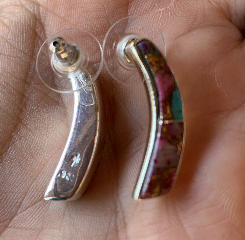 Handcrafted Pink Dream Mohave & Sterling Silver Crescent Stud Earrings
