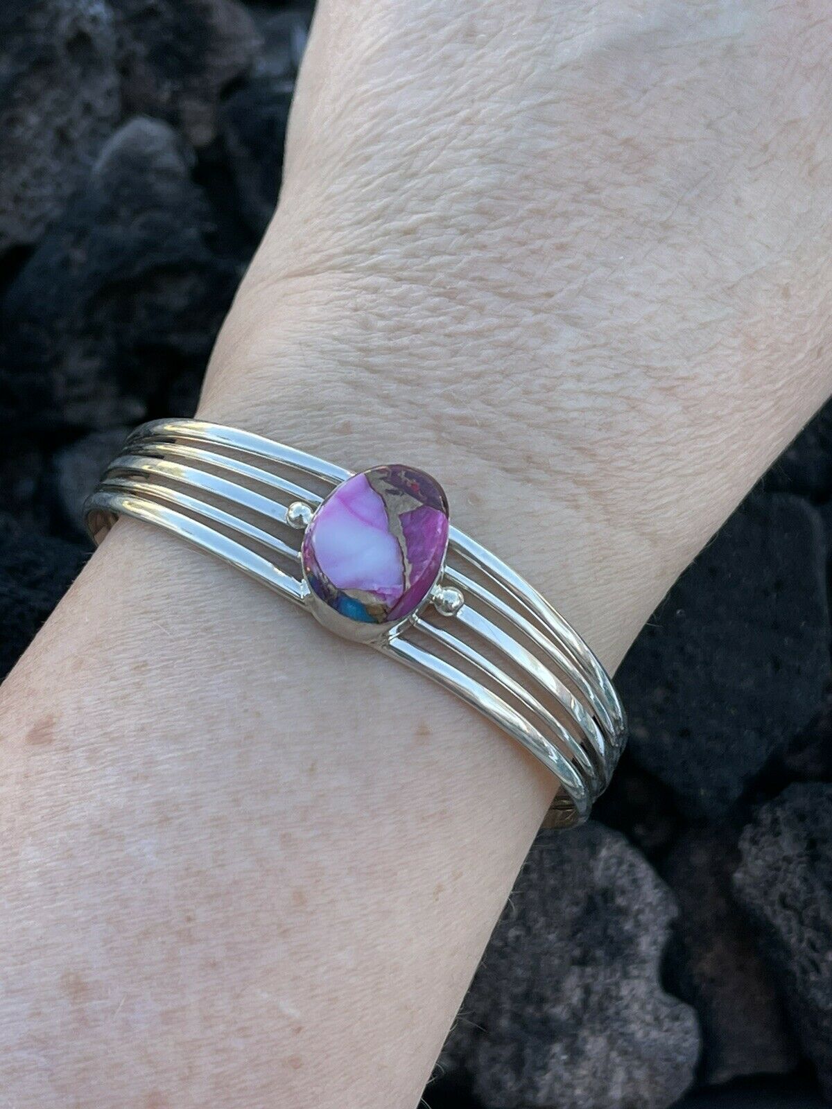 Handcrafted Pink Dream Mojave Sterling Silver Custom Cuff