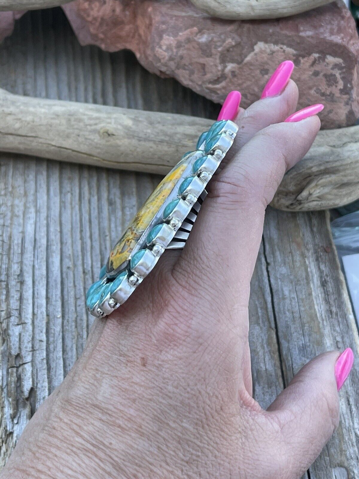 Handcrafted Sterling Bumblebee and Turquoise Stone Ring Sz 8
