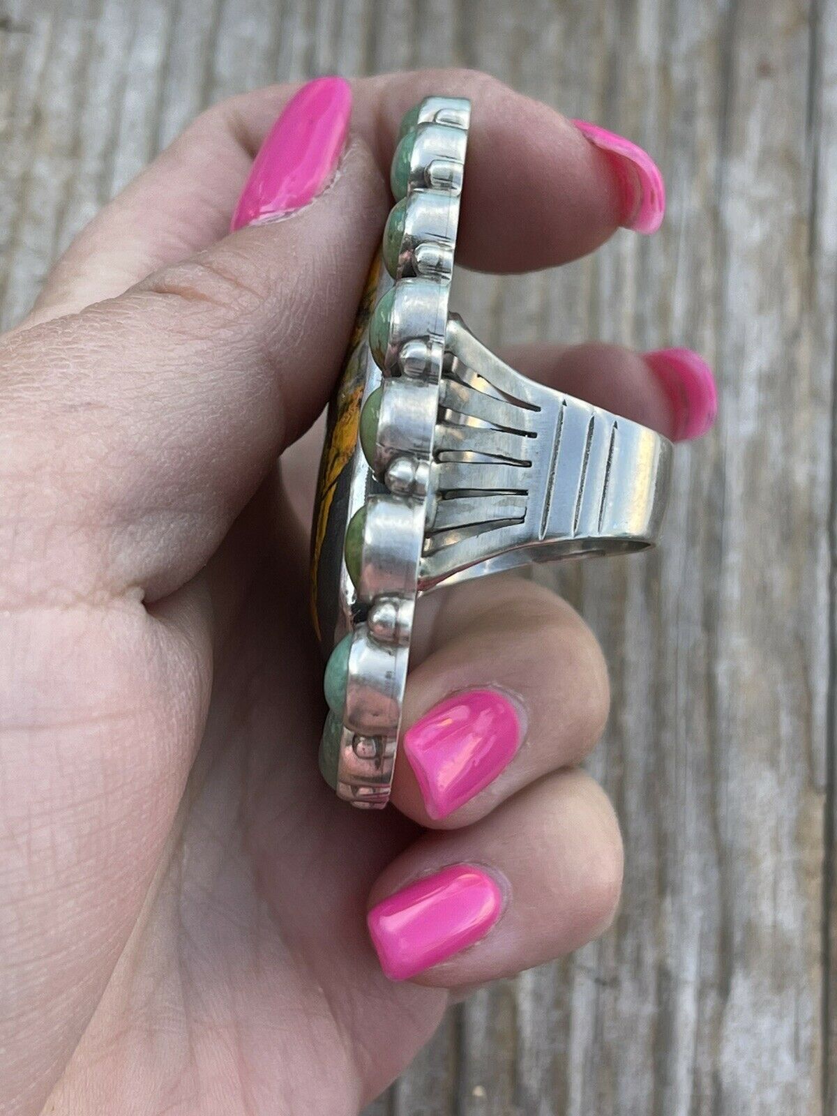 Handcrafted Turquoise & Bumble Bee Cluster Jumbo Ring Size 7
