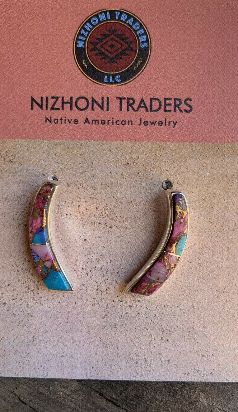 Handcrafted Pink Dream Mohave & Sterling Silver Crescent Stud Earrings