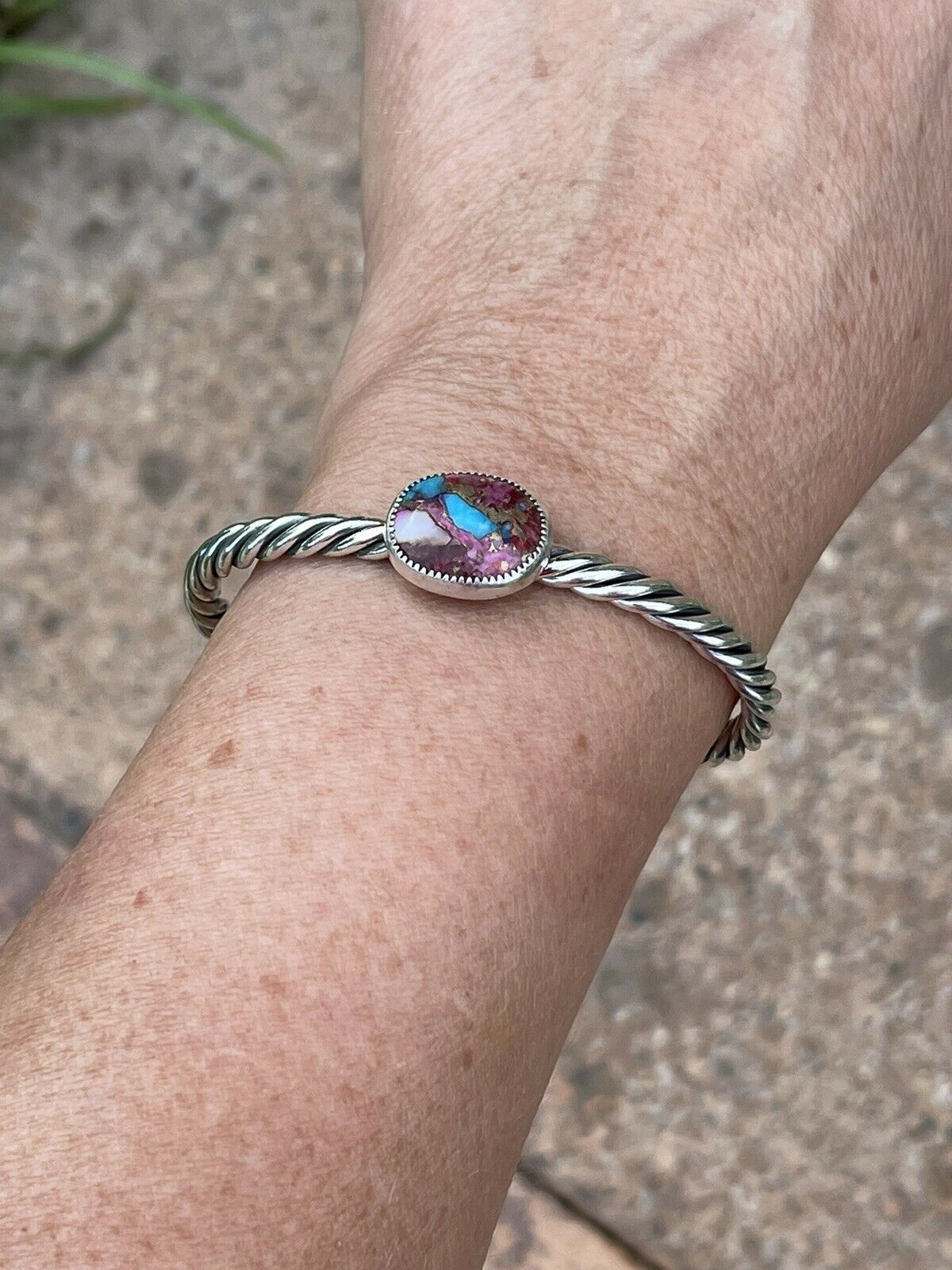Handcrafted Pink Dream Mojave & Sterling Silver Bracelet Rope Cuff