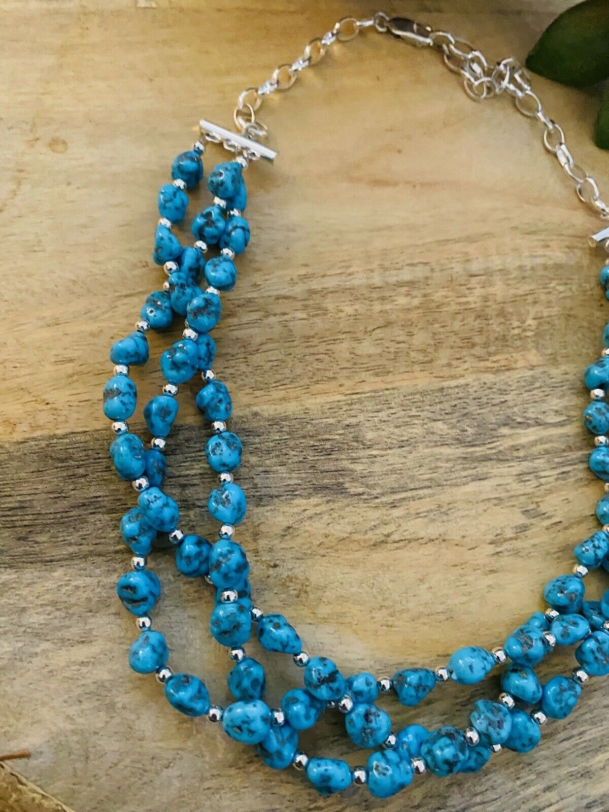 Handcrafted Sterling Silver & Natural Sleeping Beauty Turquoise Nugget  Necklace