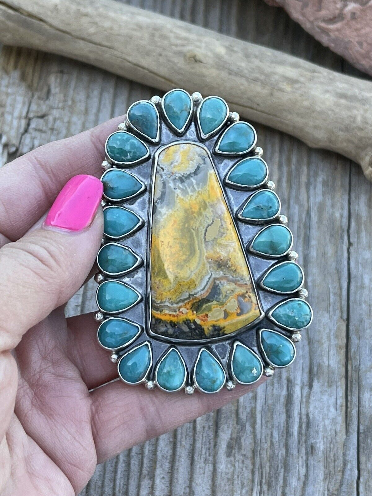 Handcrafted Sterling Bumblebee and Turquoise Stone Ring Sz 8