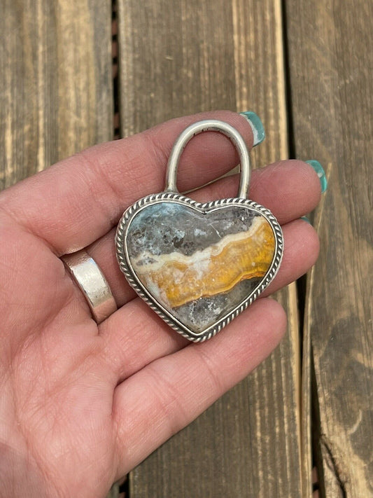 Handcrafted Bumblebee  & Sterling Silver Heart Pendant Signed