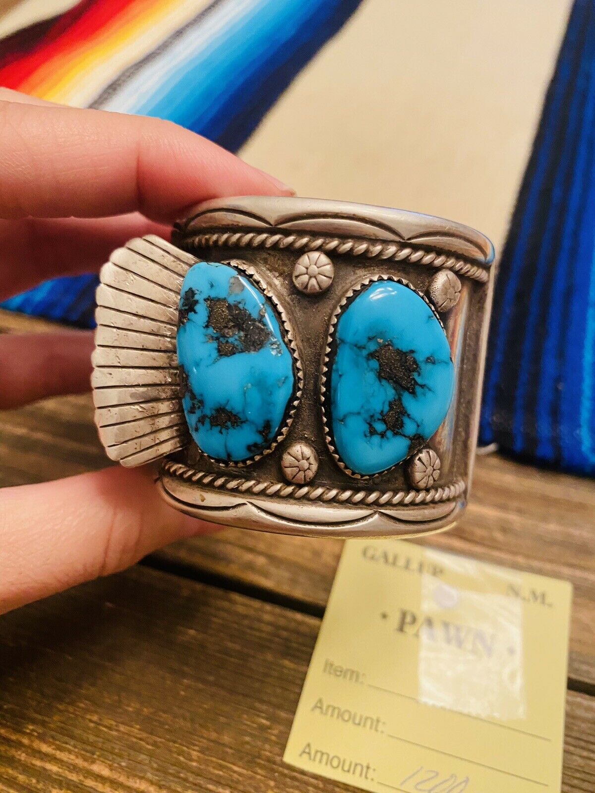 Vintage Handcrafted Turquoise & Sterling Silver Jumbo Watch Cuff