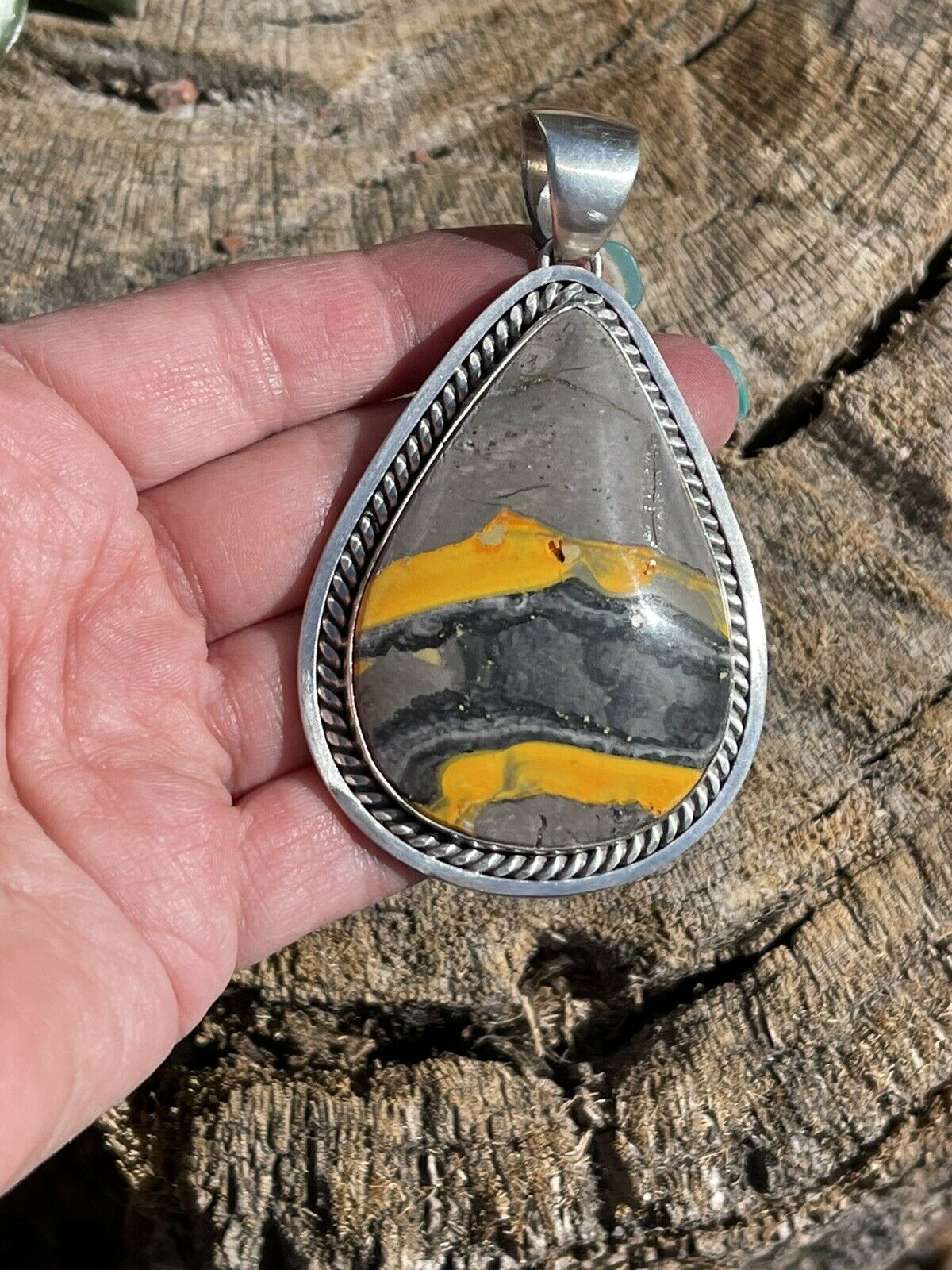 Navajo Bumble Bee Jasper & Sterling Silver Pendant Signed