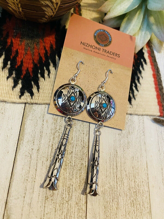 Handcrafted Turquoise & Sterling Silver Concho Dangle Earrings
