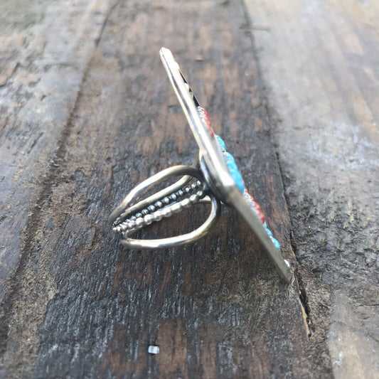 Handcrafted Multi Stone & Sterling Silver Statement Ring Size 7.5