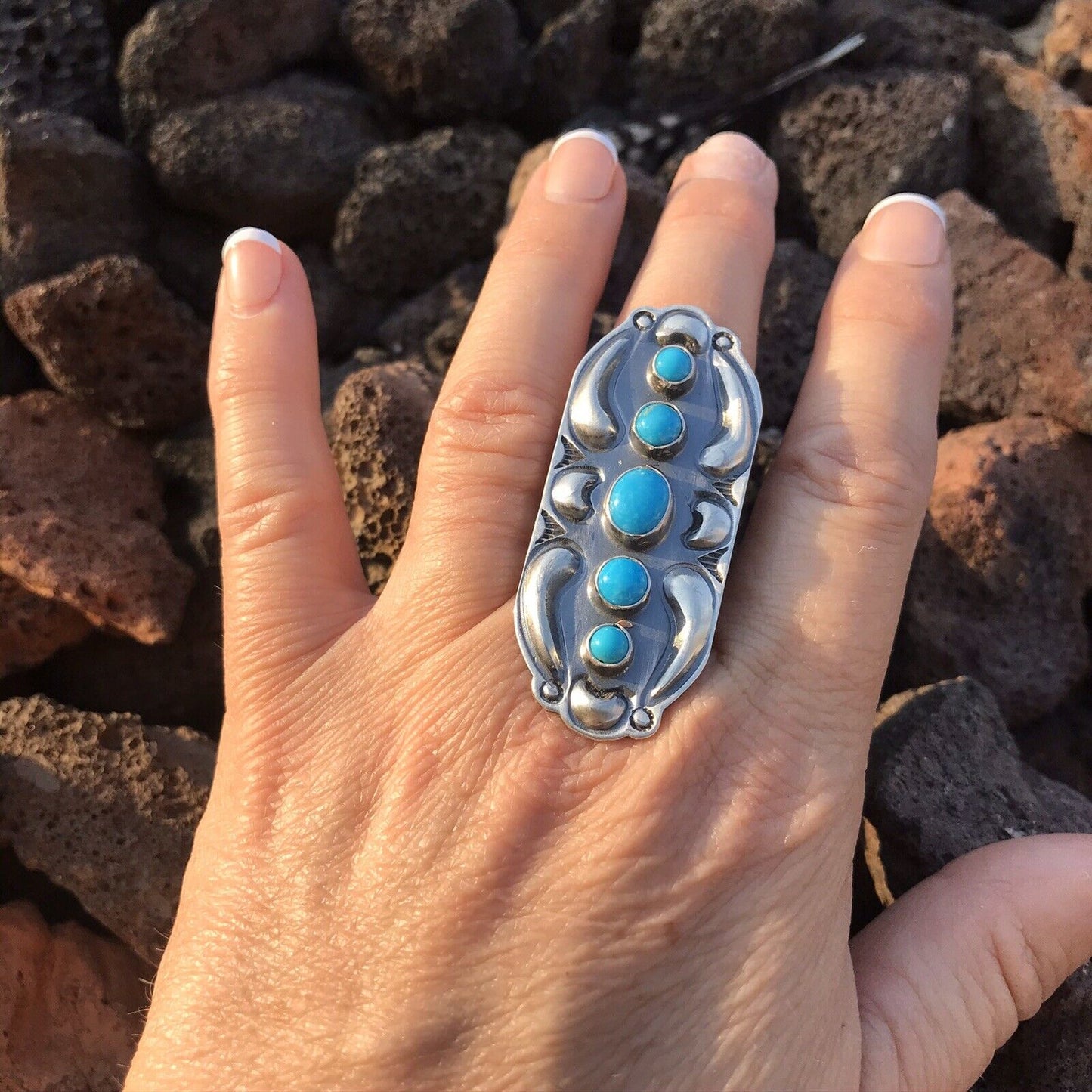 Navajo Sterling Silver  Turquoise 5 Stone Ring