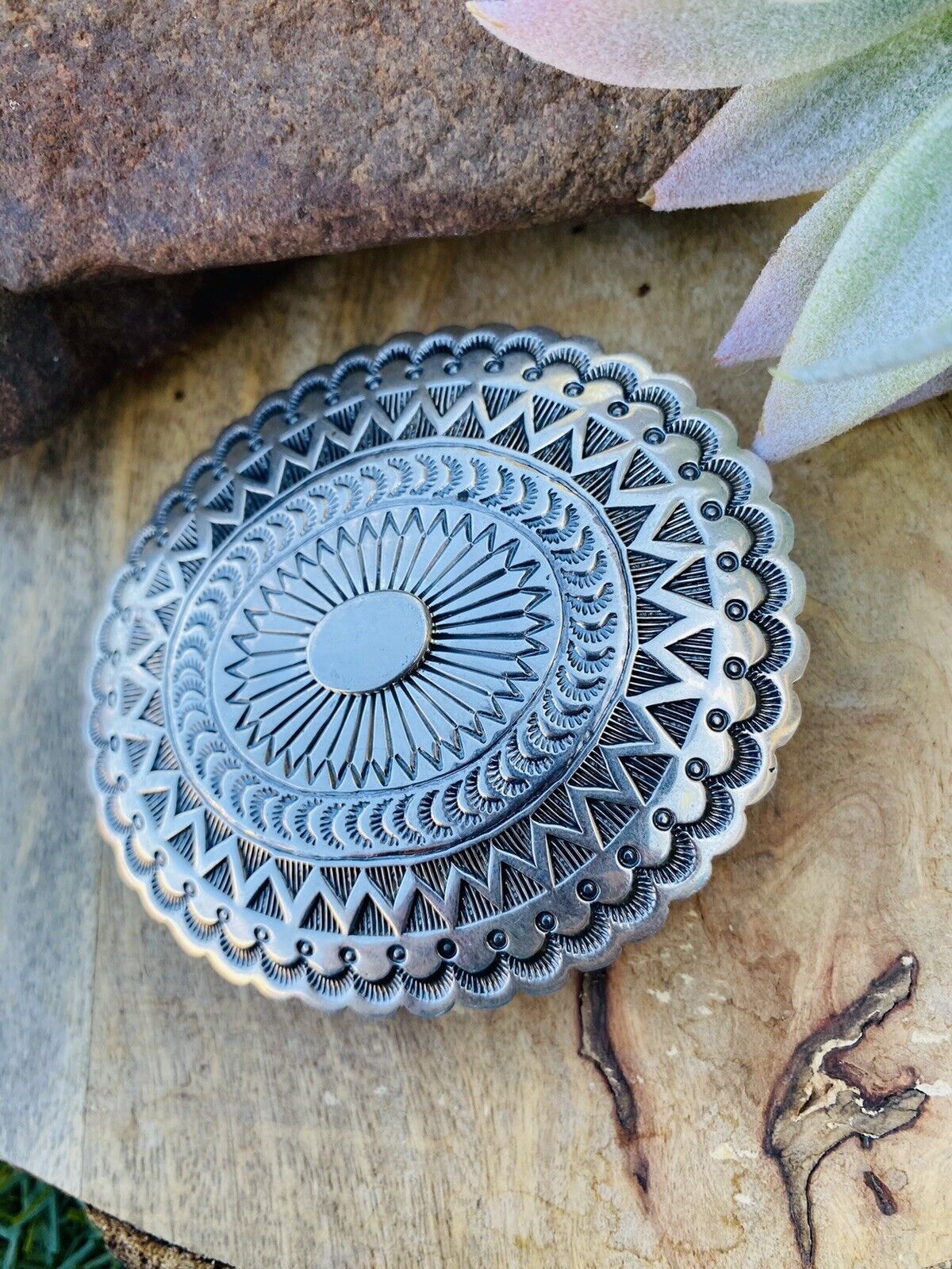 Vintage Handcrafted Hand Stamped Sterling Silver Belt Buckle Signed
