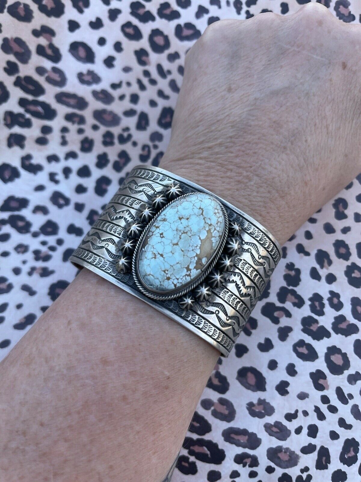 Handcrafted Handmade Sterling & Number 8 Turquoise Signed Cuff Signed Danny Clark