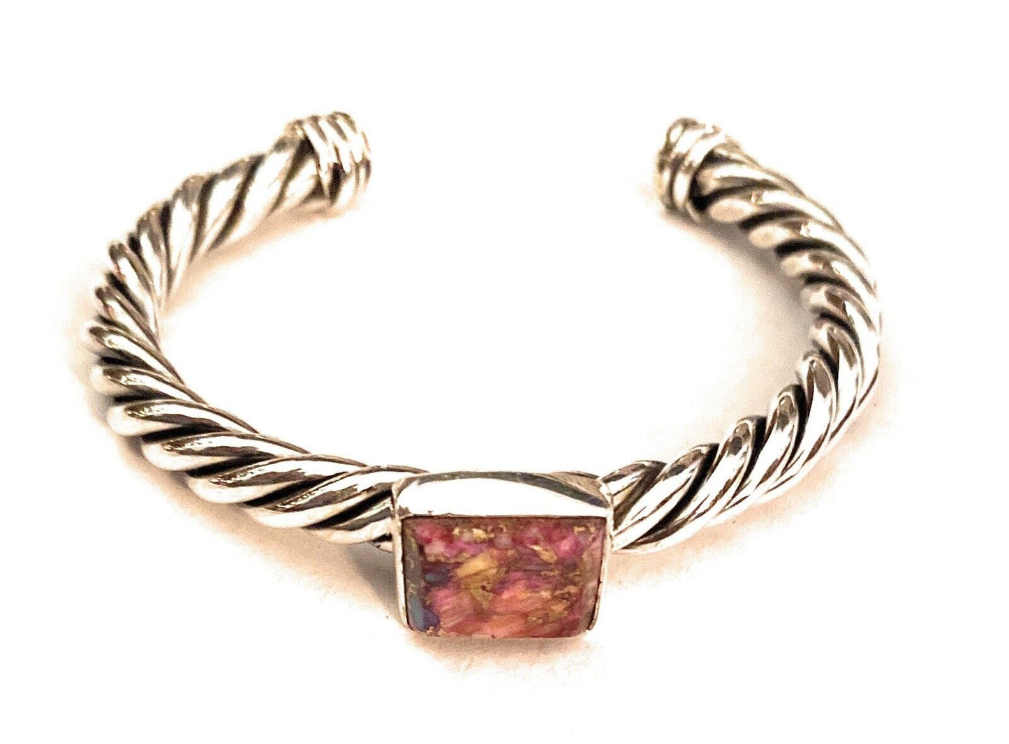 Handcrafted Pink Dream Mohave square & Sterling Silver Square Cuff Bracelet