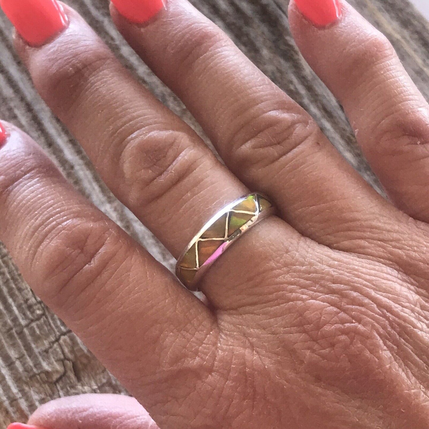Handcrafted Sterling Silver Yellow Opal Band Ring