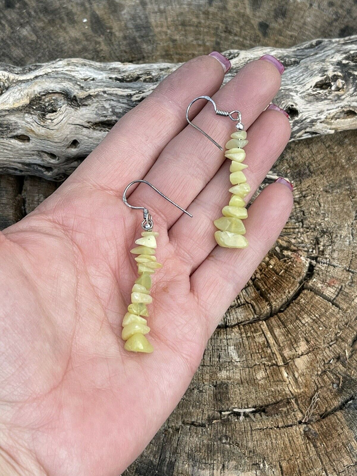Handcrafted Sterling Silver Yellow Quartz Chip Dangle Earrings