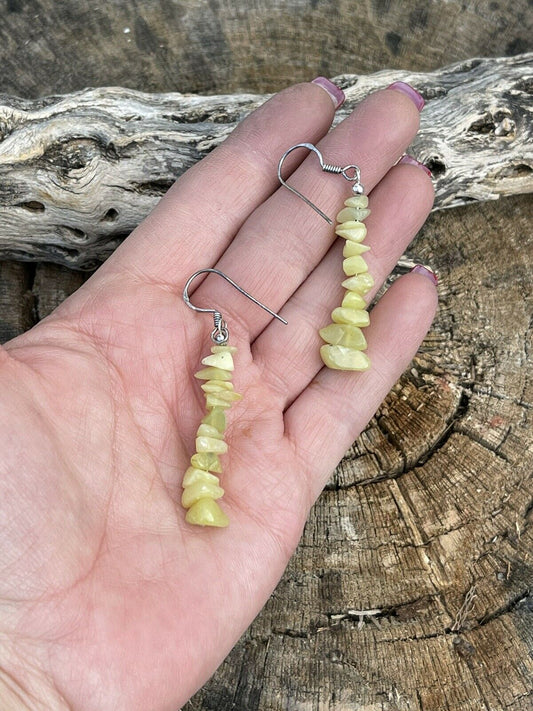 Handcrafted Sterling Silver Yellow Quartz Chip Dangle Earrings