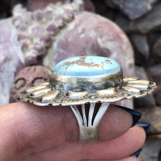 Handcrafted Golden Hills Turquoise & Sterling Silver Ring Sz 6