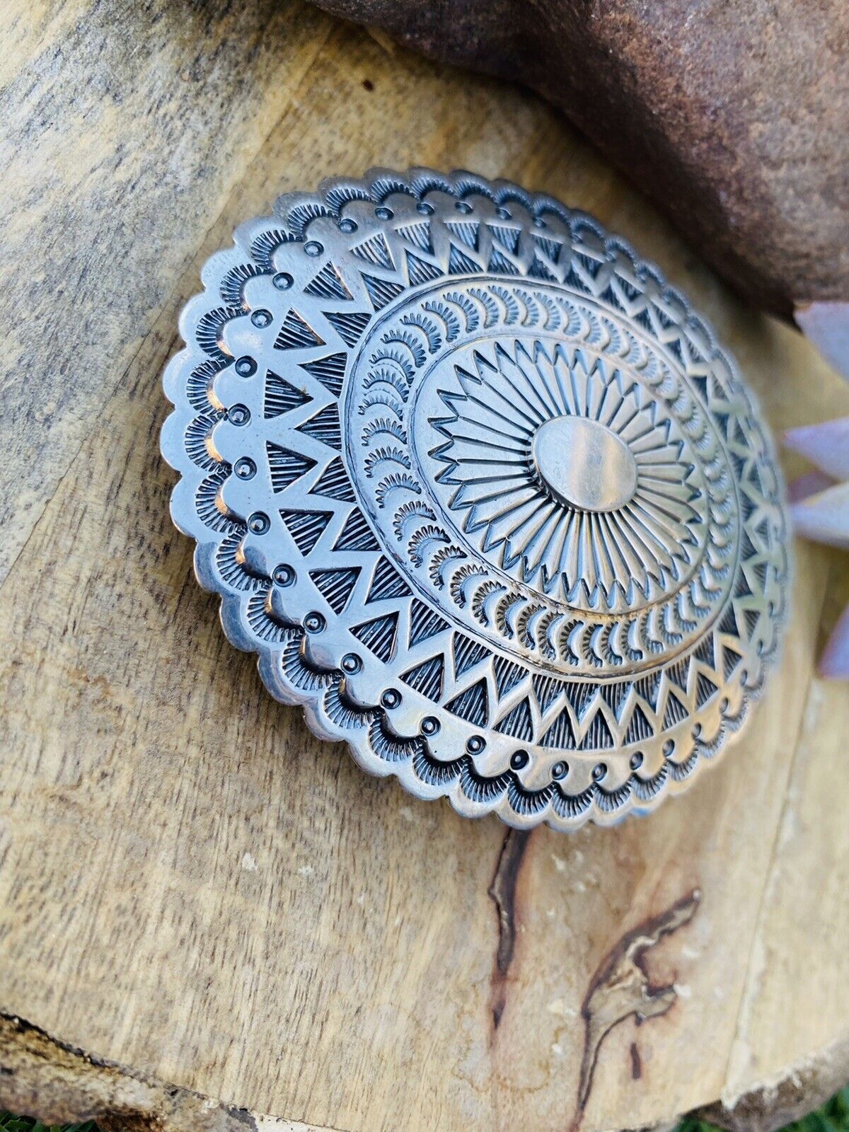 Vintage Handcrafted Hand Stamped Sterling Silver Belt Buckle Signed