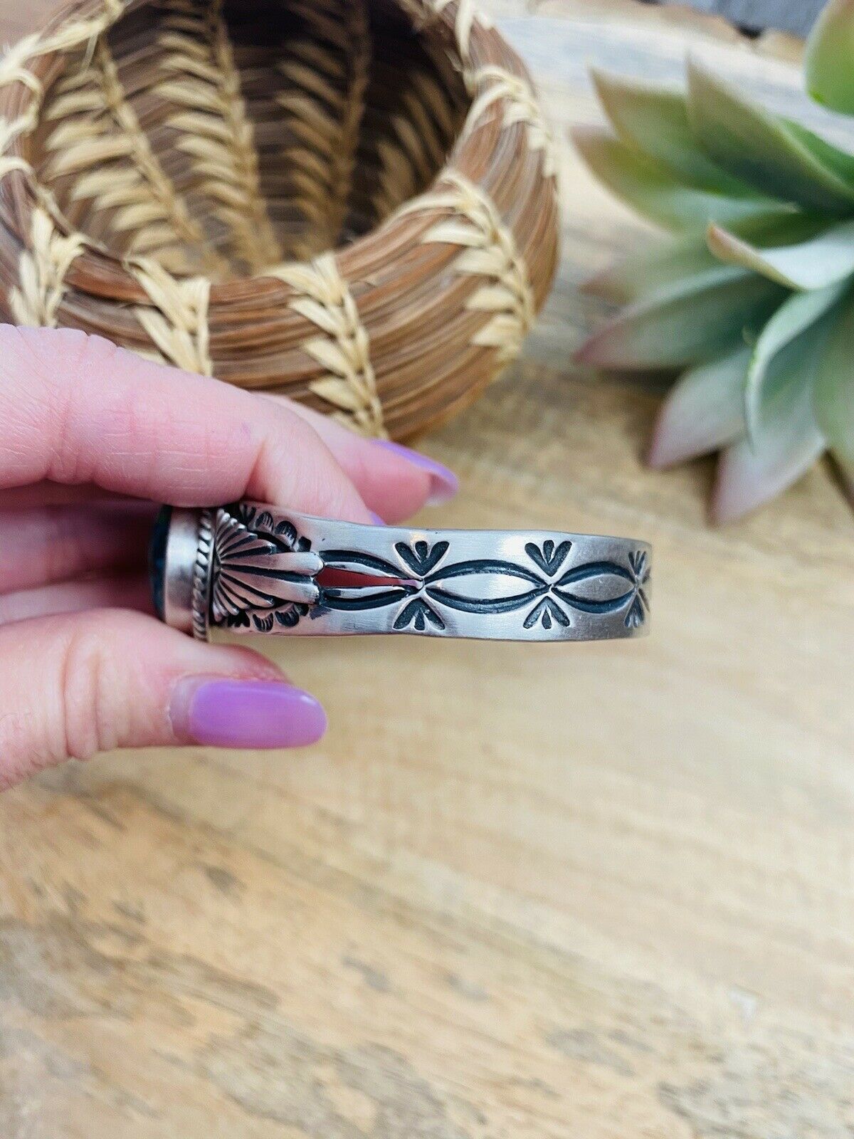 Handcrafted Sterling Silver & Royston Turquoise Cuff Bracelet Signed