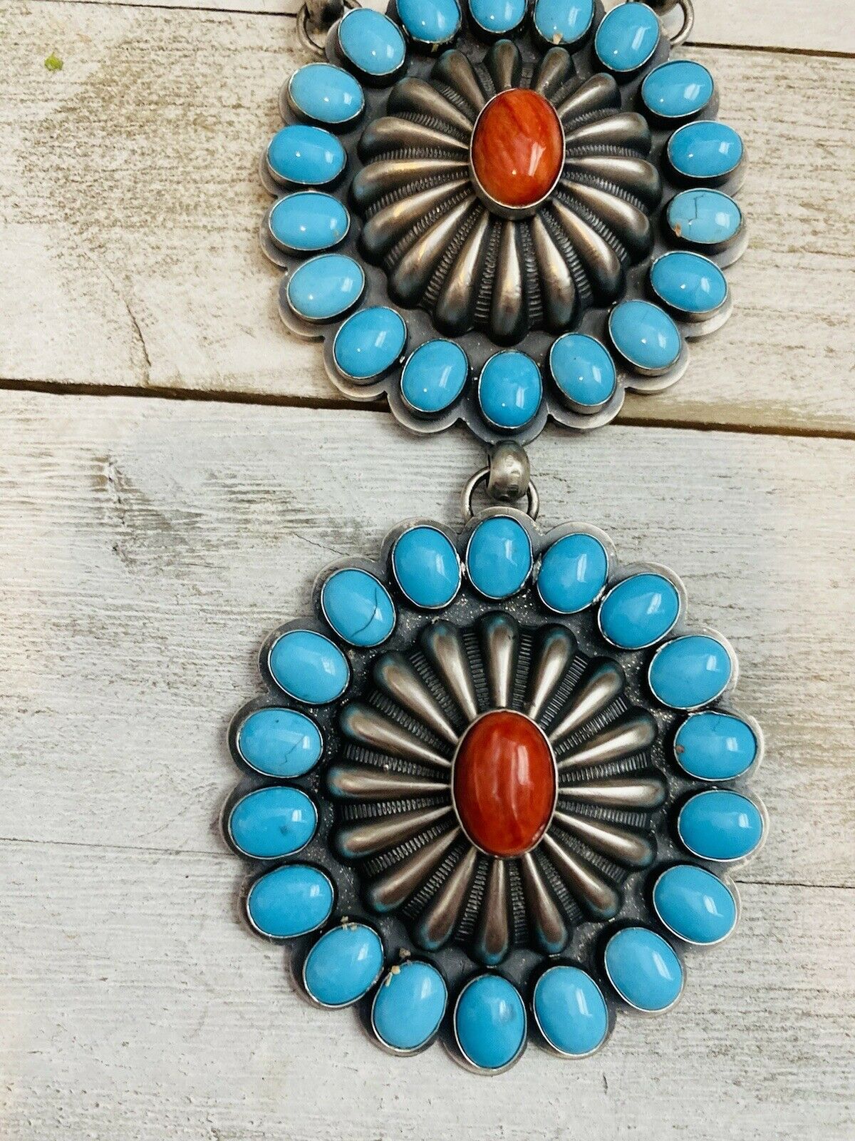 Amazing Navajo Spiny, Sleeping Beauty Turquoise & Sterling Silver Necklace