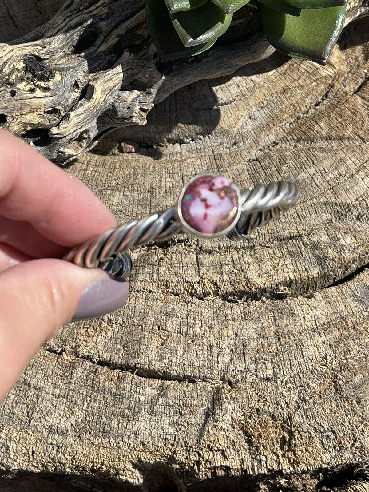 Handcrafted Pink Dream Mojave Sterling Silver Custom Cuff