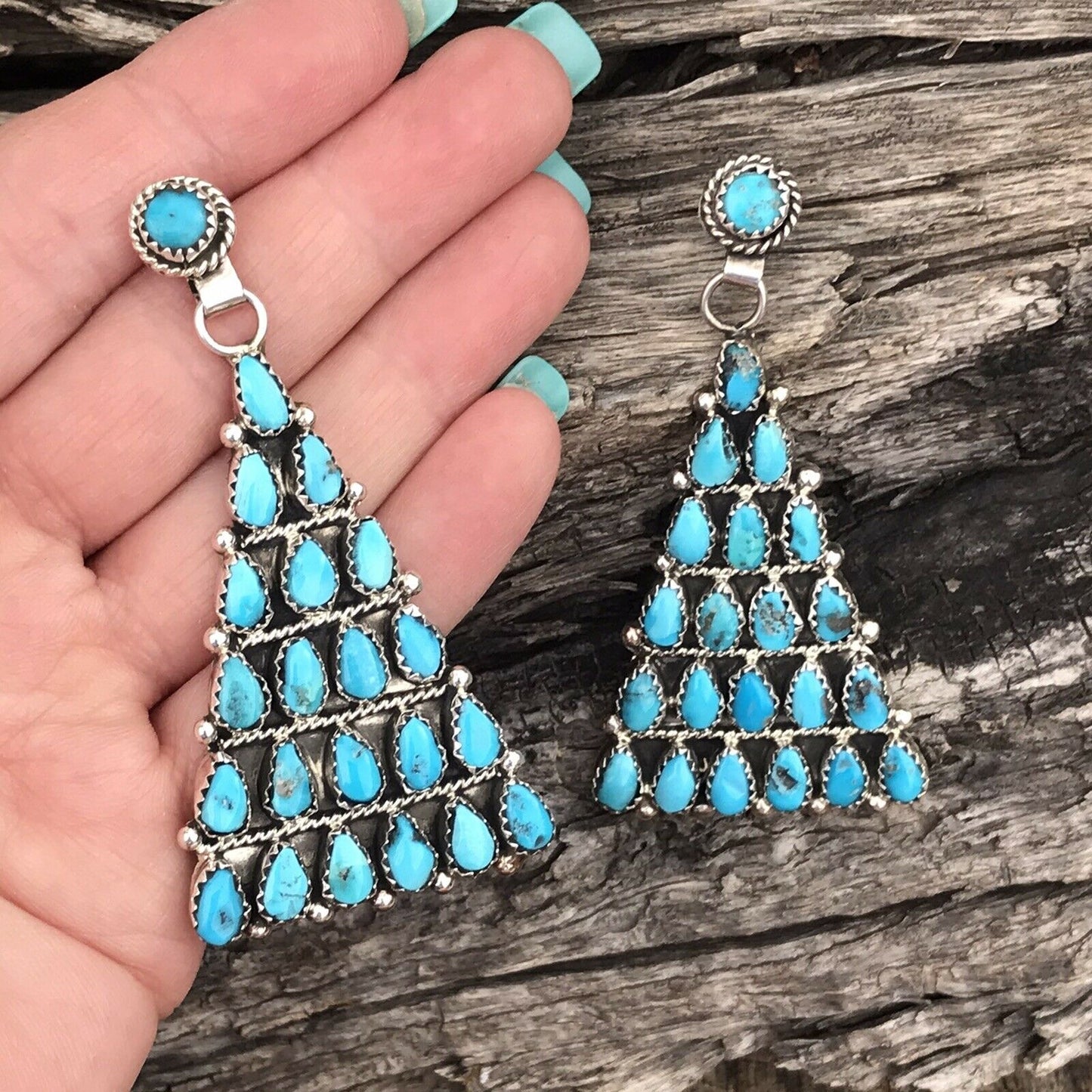 Navajo Sleeping Beauty Turquoise Sterling Silver Dangle Earrings