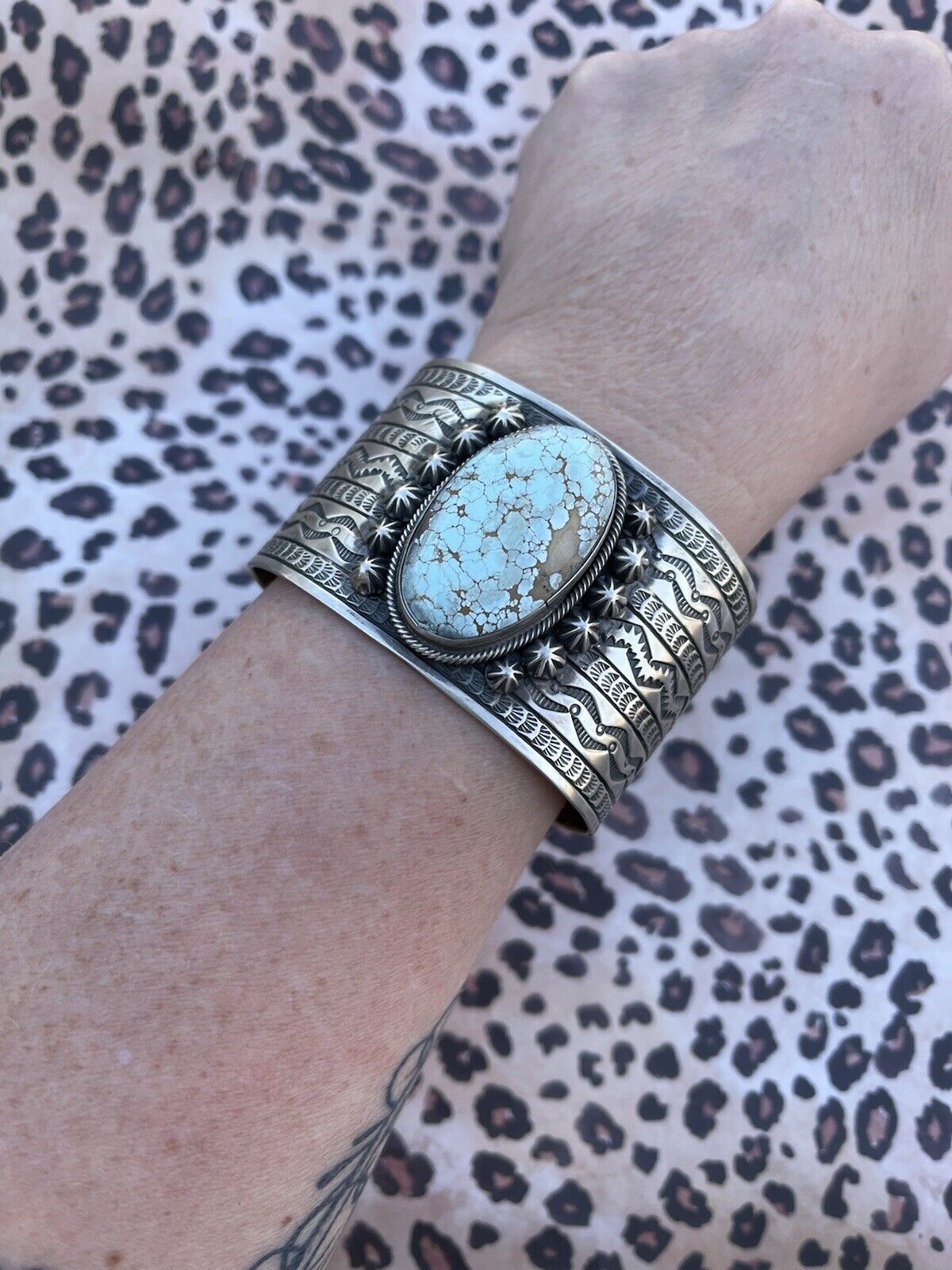 Handcrafted Handmade Sterling & Number 8 Turquoise Signed Cuff Signed Danny Clark