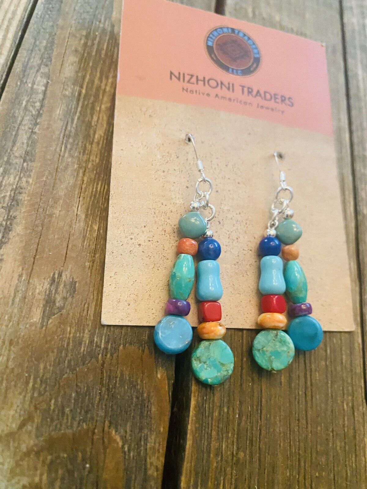 Navajo Sterling Silver Multi Stone Beaded Dangle Earrings