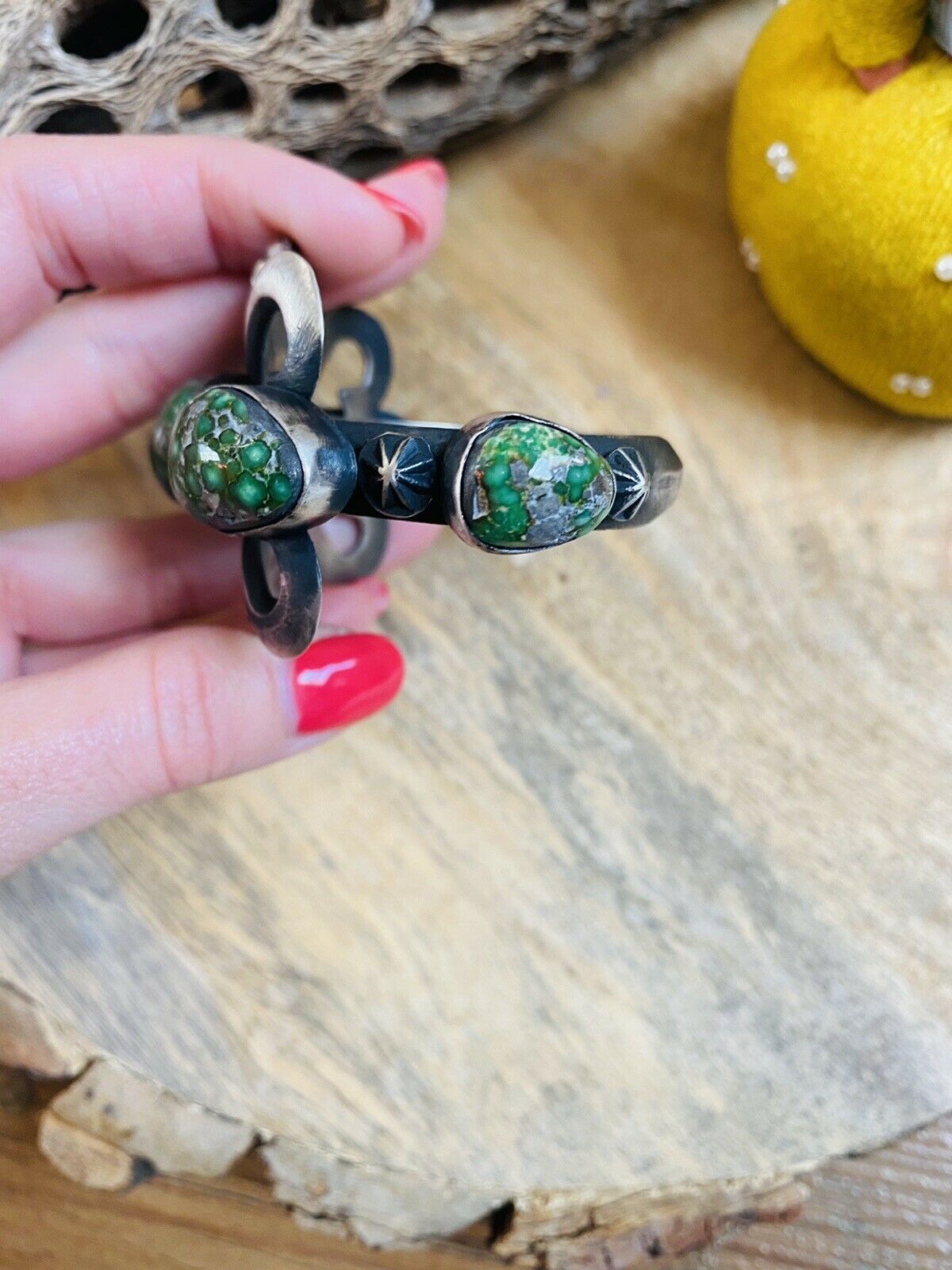 Handcrafted Sterling Silver & Sonoran Gold Turquoise Cuff Bracelet By Chimney Butte /