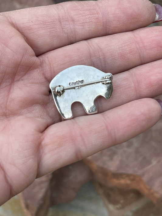 Handcrafted Sterling Silver Multi Stone Buffalo Pendant Pin Signed