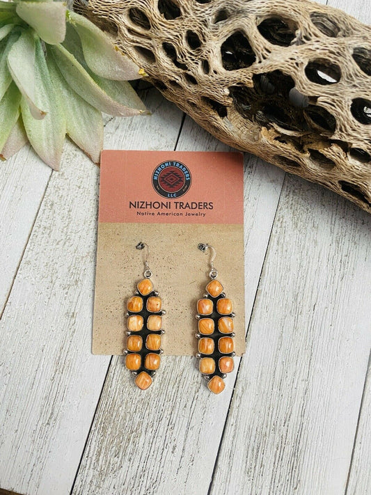 Handcrafted Sterling Silver & Orange Spiny Oyster Dangle Earrings