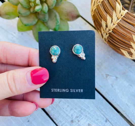 Handcrafted Sterling Silver And Turquoise Stud Earrings Signed