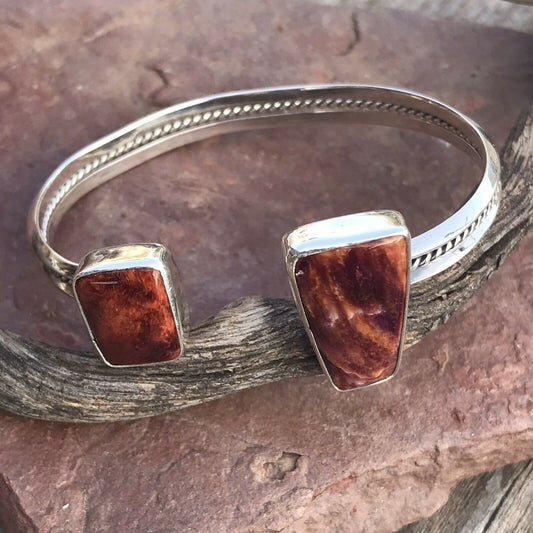 Handcrafted Floating Spiny Oyster Sterling Silver Cuff Bracelet Stamped