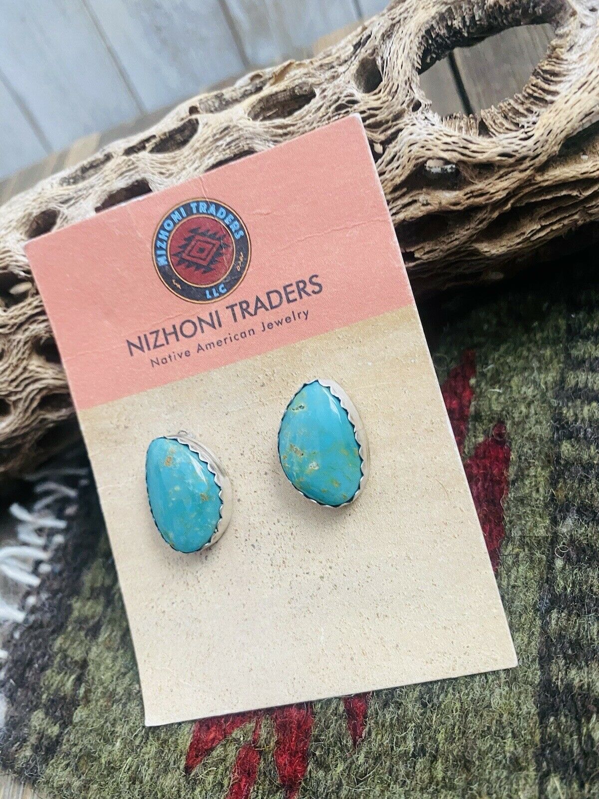 Navajo Turquoise & Sterling Silver Post Earrings Signed