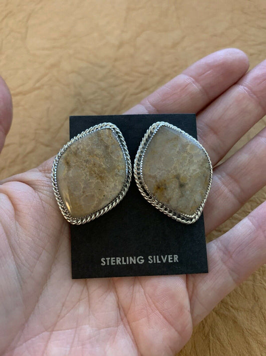 Handcrafted Fossilized Coral & Sterling Silver Diamonds Shaped Studs