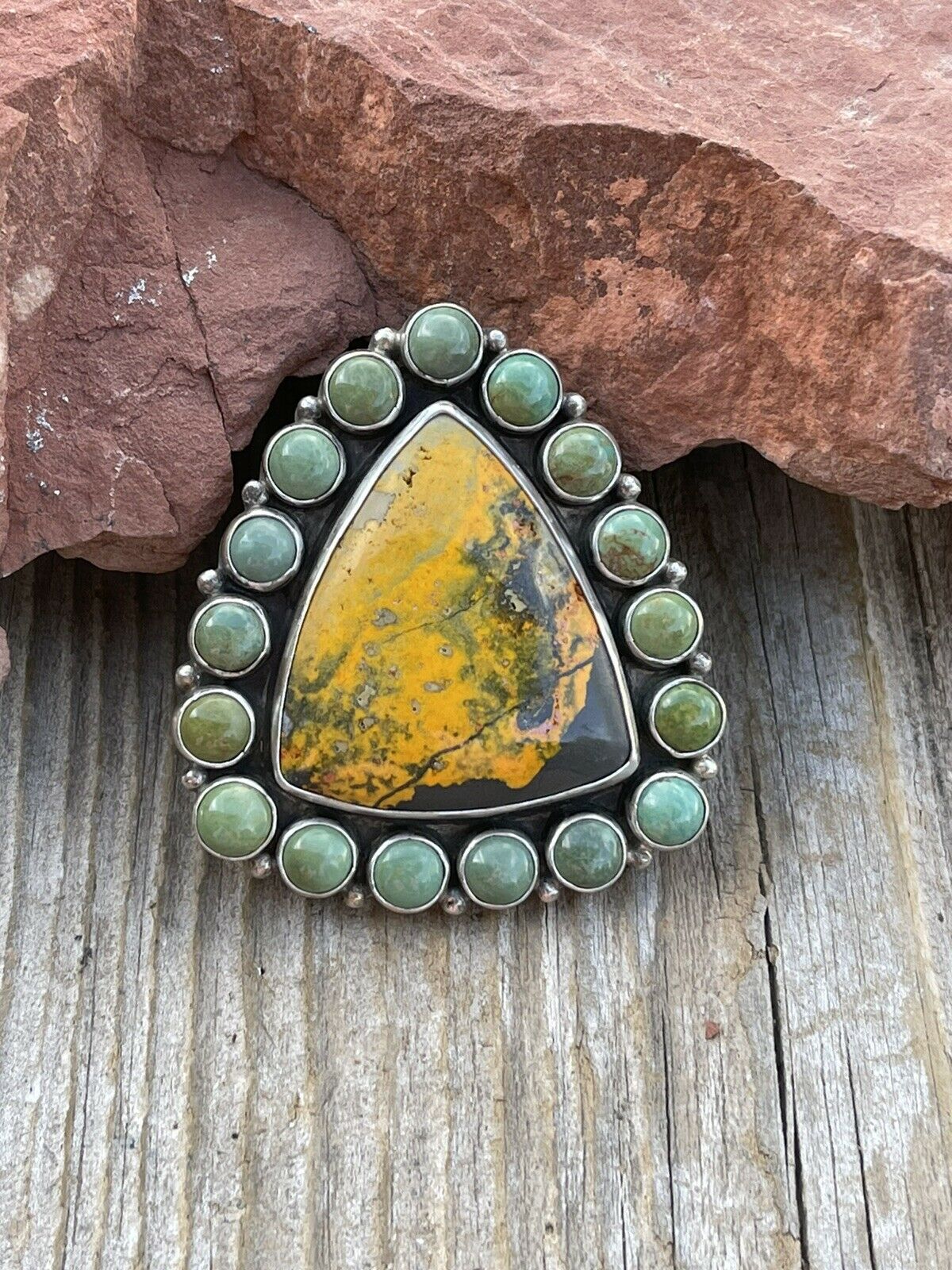Handcrafted Turquoise & Bumble Bee Cluster Jumbo Ring Size 7