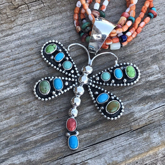 Beautiful Handcrafted Sterling Silver Multi Stone Dragonfly Pendant Paul Livingston