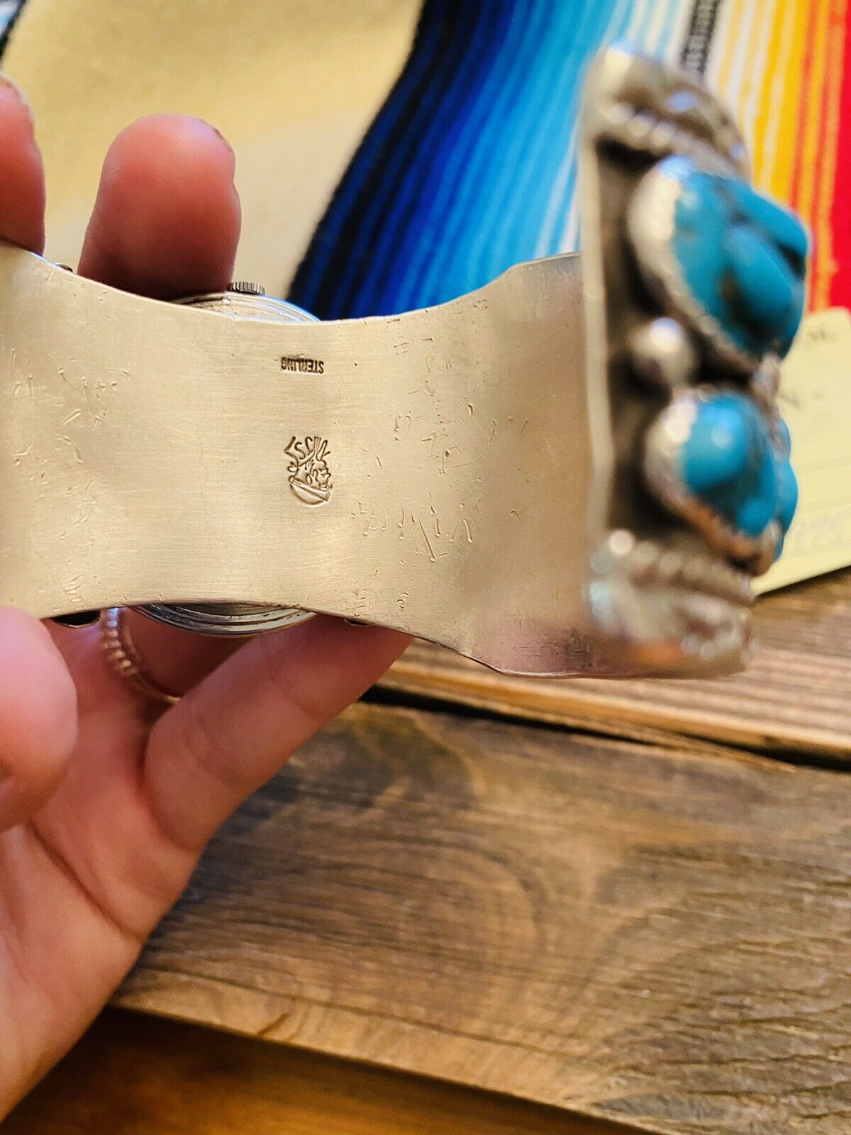 Handcrafted Vintage Turquoise & Sterling Silver Watch Cuff Signed
