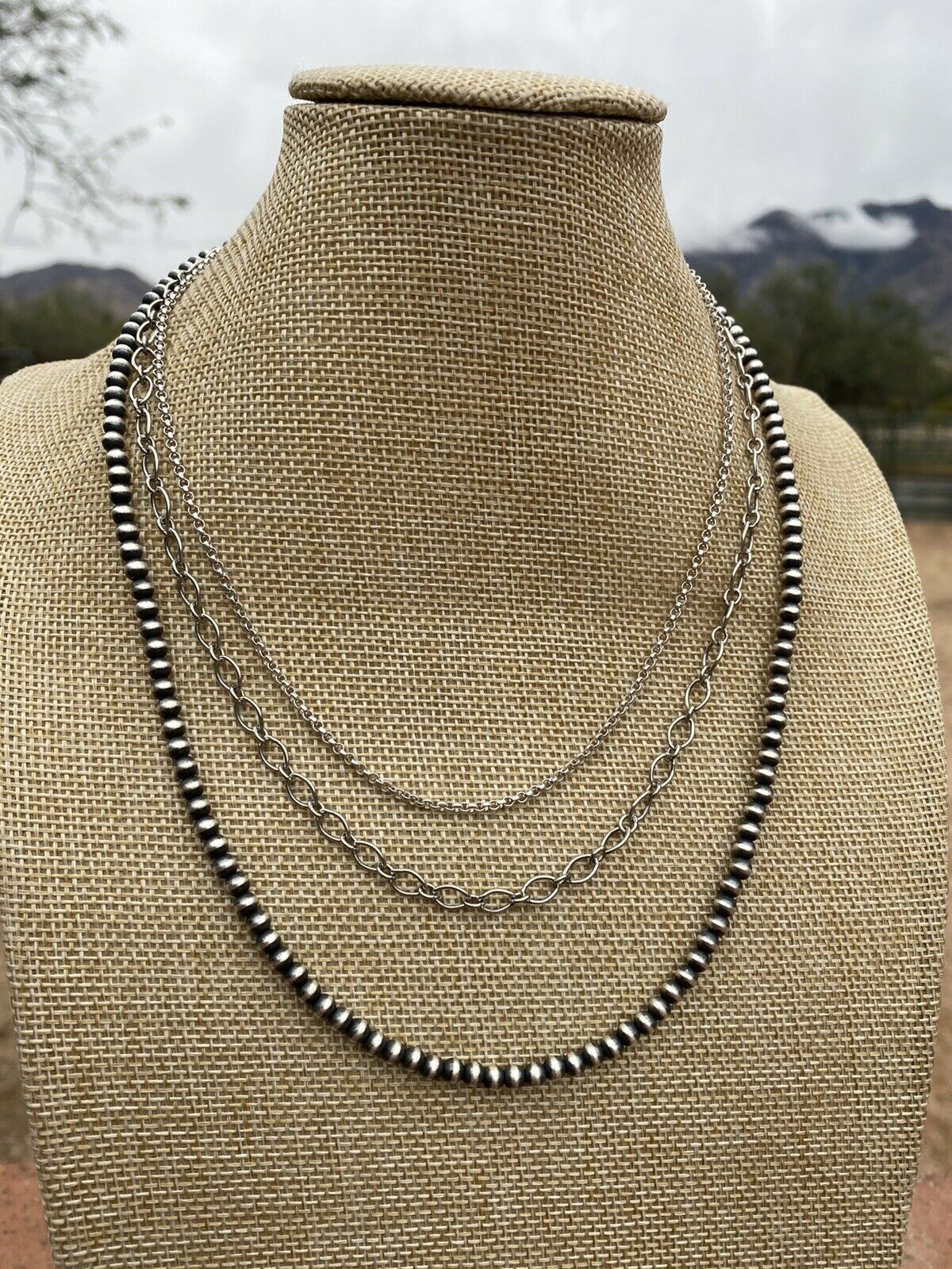 Handcrafted 3 Strand Sterling Silver Handcrafted Pearl & Chain  Necklace 16-20 Inches