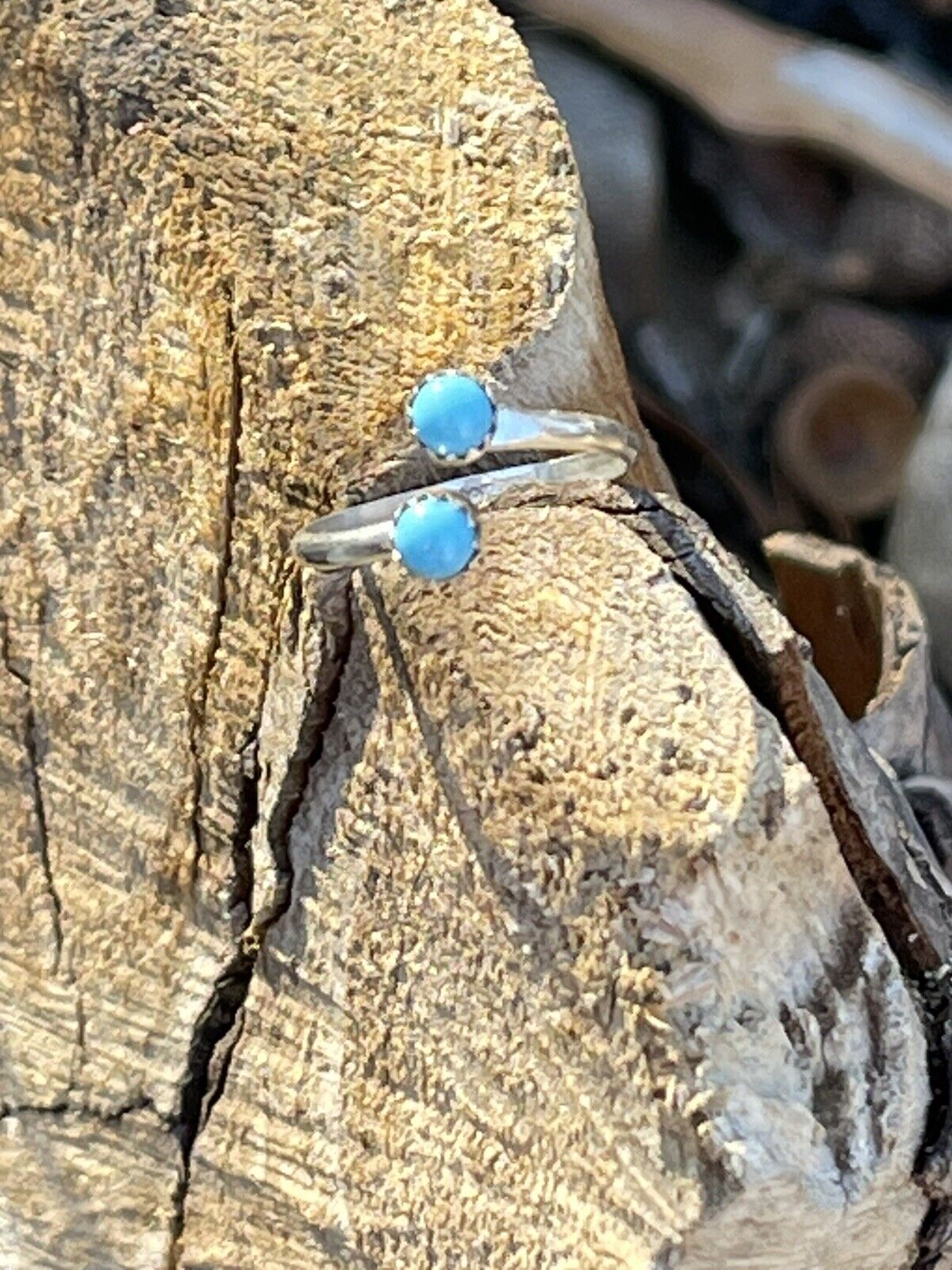 Navajo Turquoise Double Stone & Sterling Silver Adjustable Ring