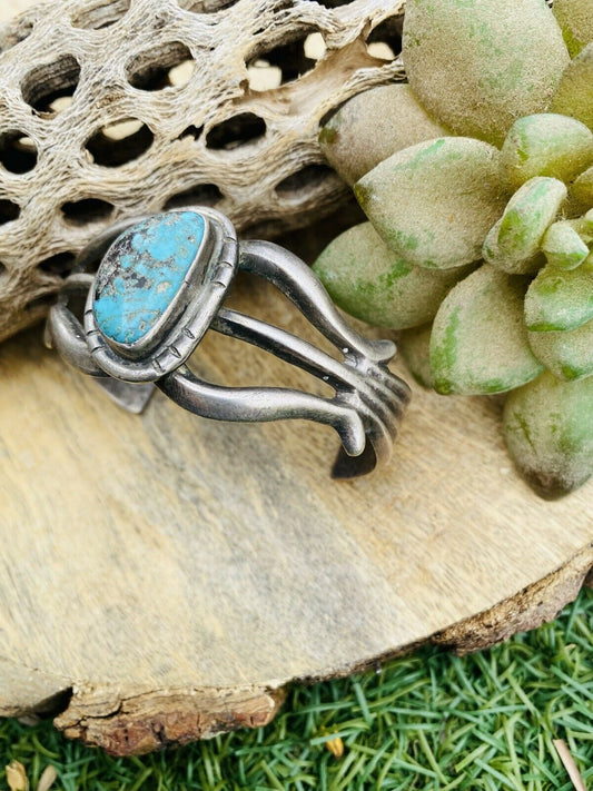 Handcrafted Vintage Turquoise & Sterling Silver Cuff Bracelet