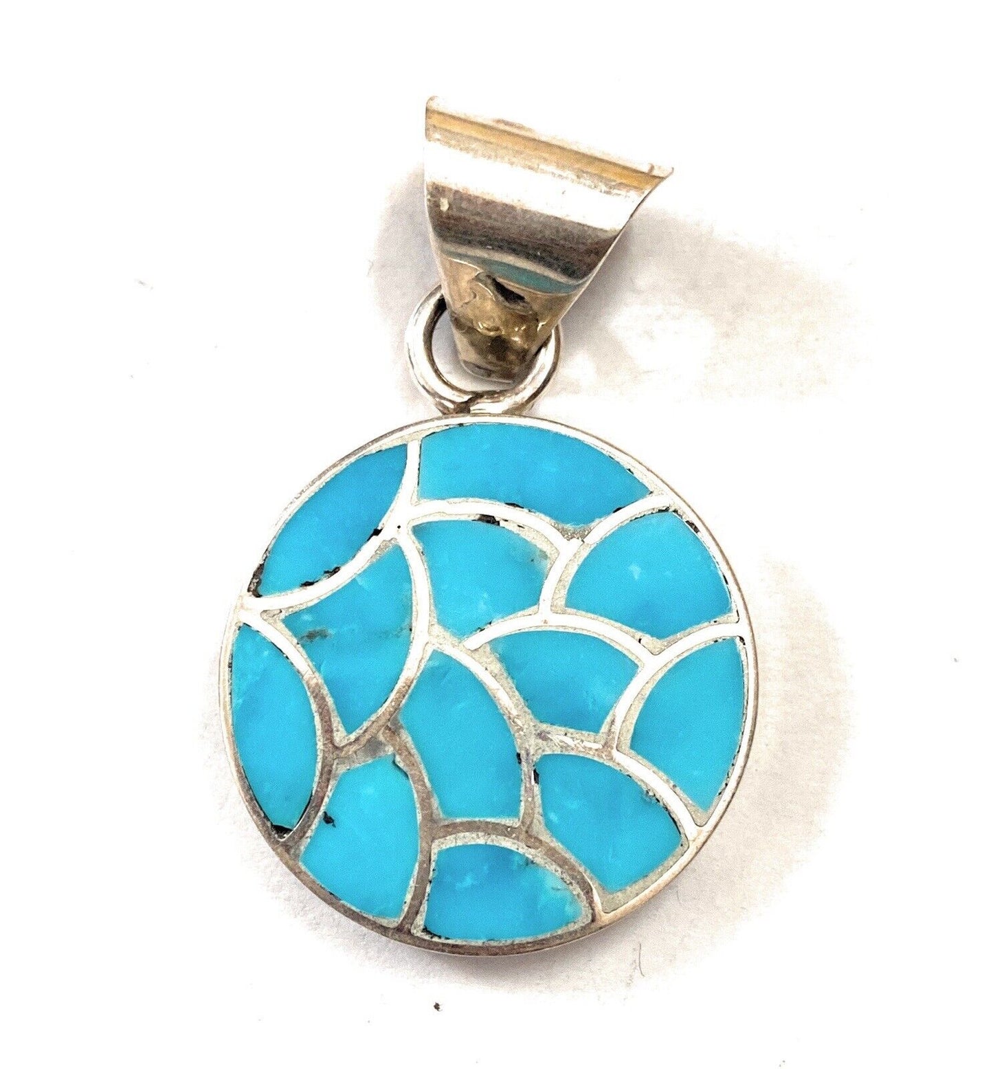 Handcrafted Turquoise & Sterling Silver Inlay Pendant Signed