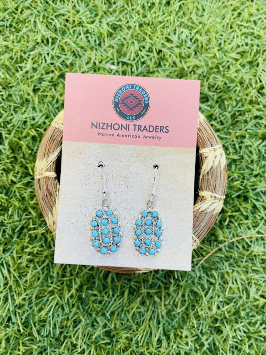 Handcrafted Sterling Silver & Turquoise Petit Point Cluster Dangle Earrings