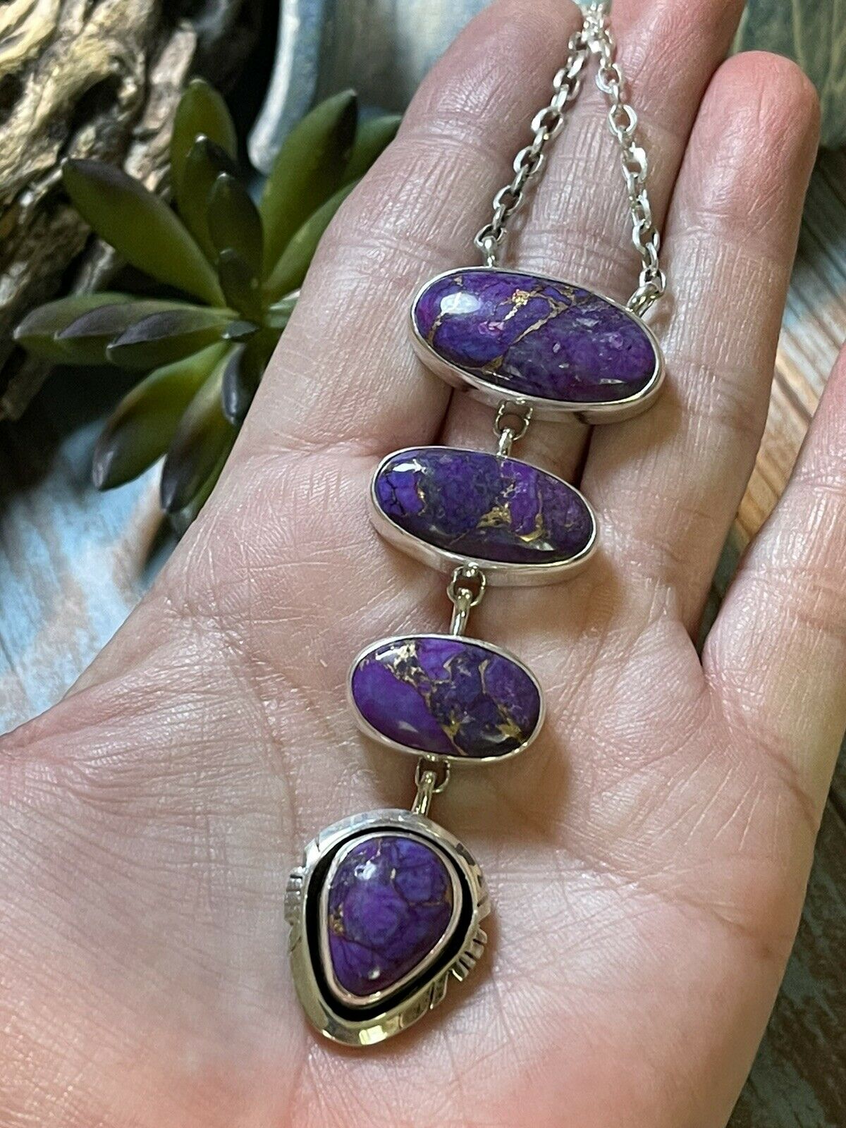 Handcrafted Purple Dream Mojave & Sterling Silver Lariat Necklace