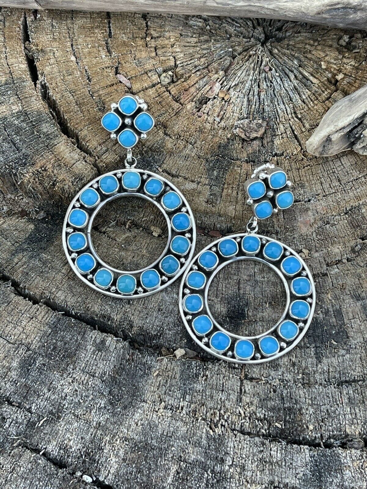 Navajo Natural Sleeping Beauty Turquoise Sterling Dangle Earrings Artist