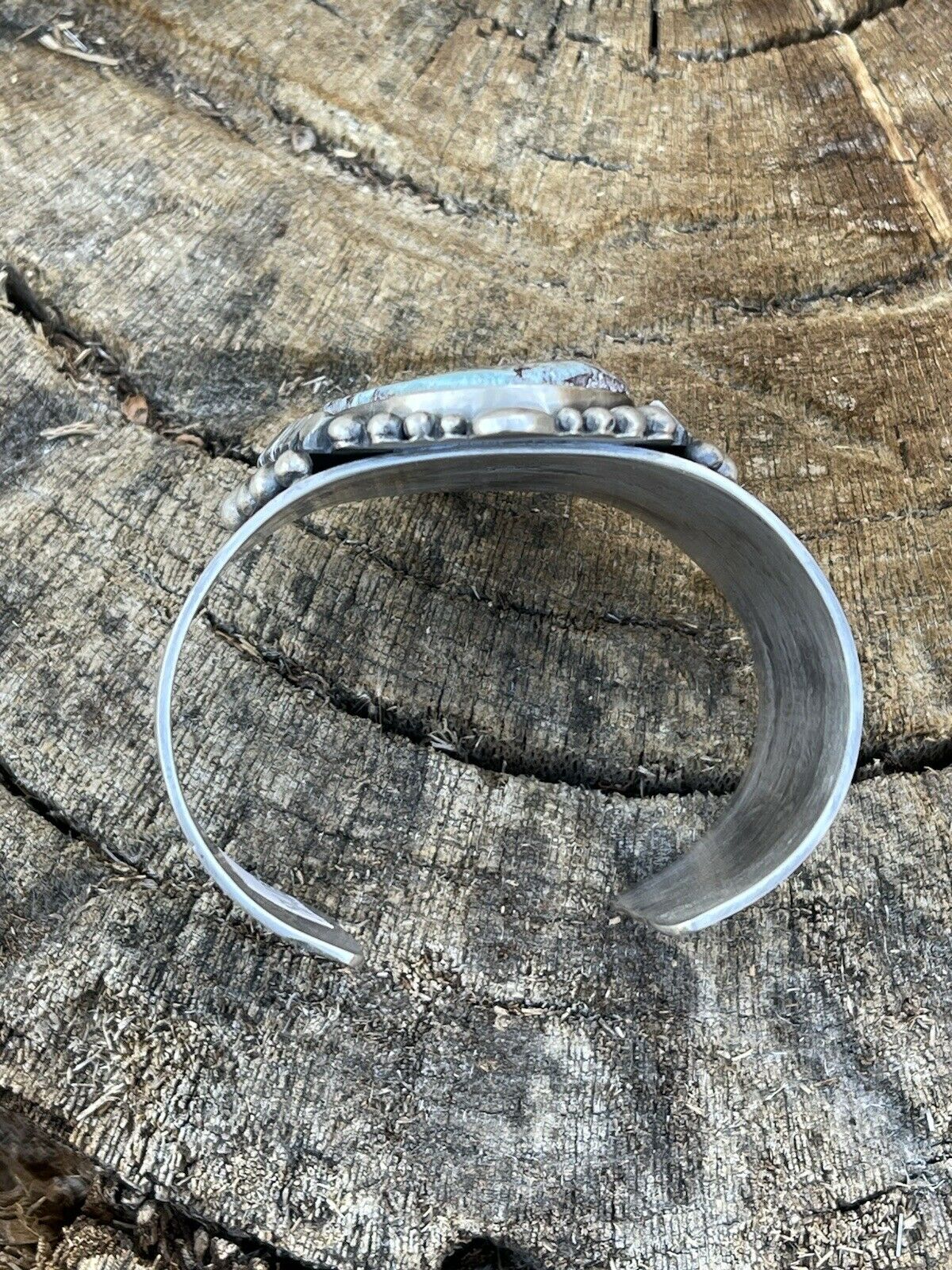 Handcrafted Handmade Sterling Silver & Number 8 Turquoise Signed Cuff Signed