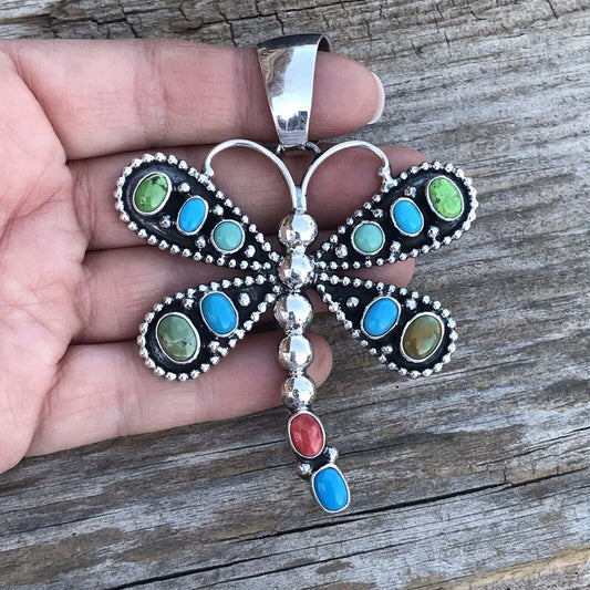 Beautiful Handcrafted Sterling Silver Multi Stone Dragonfly Pendant Paul Livingston