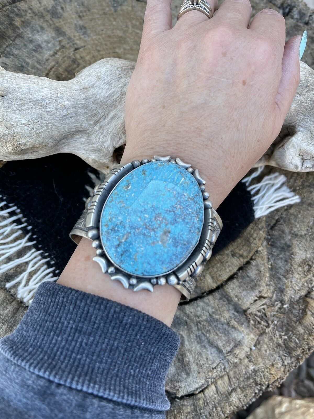 Handcrafted Southwest Kingman Turquoise & Sterling Silver Cuff Signed Danny Clark